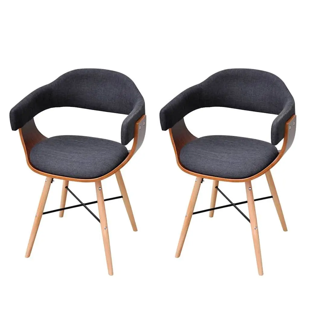 Dining Chairs 2 pcs Grey Bent Wood Frame Fabric Upholstered with Armrests