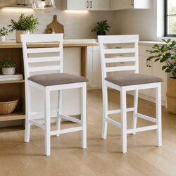 Stylish White Fabric Bar Stools Set of 2 for Kitchen