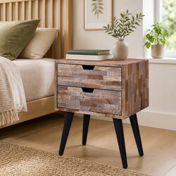 Sturdy Brown Vintage Bedside Table with 2 Drawers