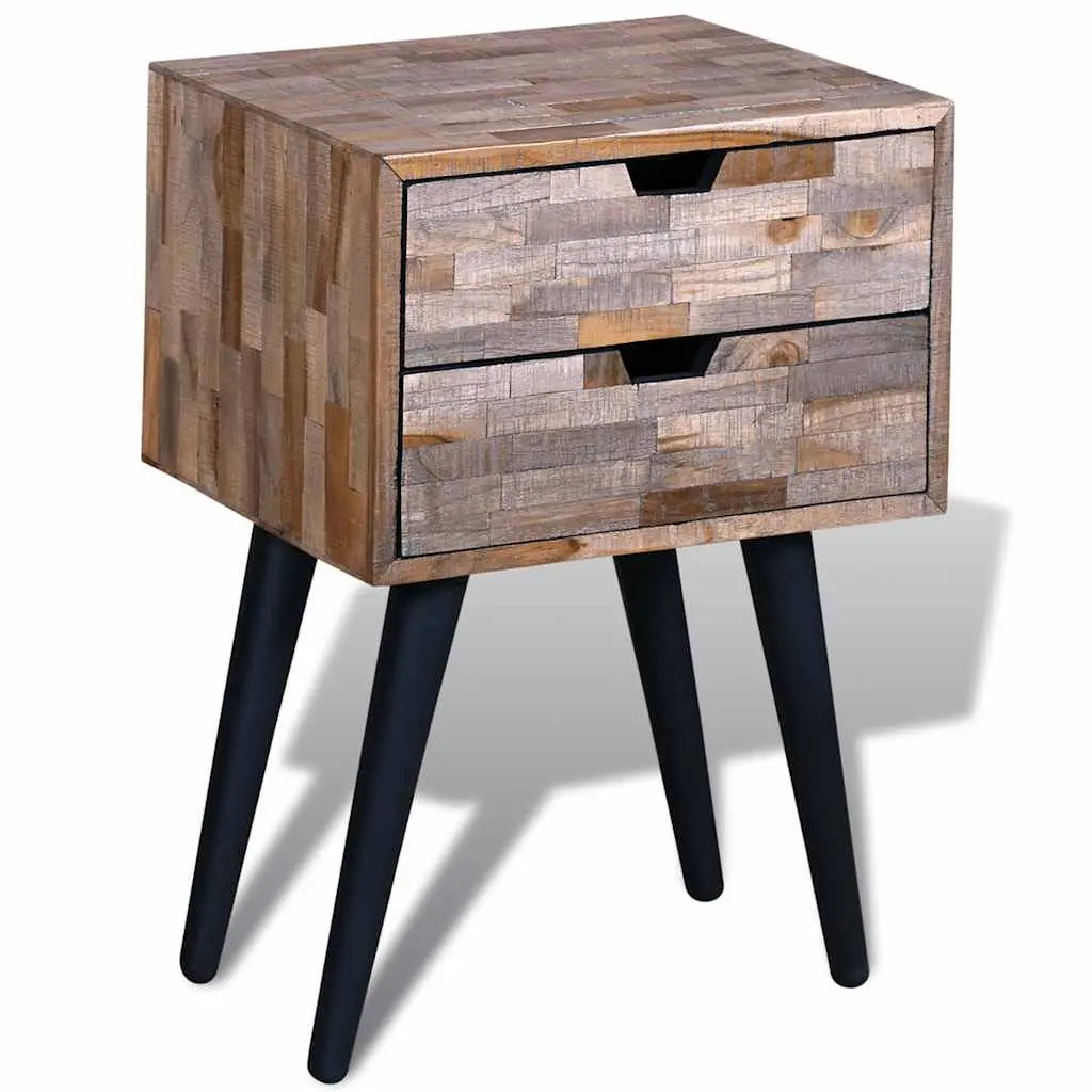 Brown Vintage Bedside Table with 2 Drawers