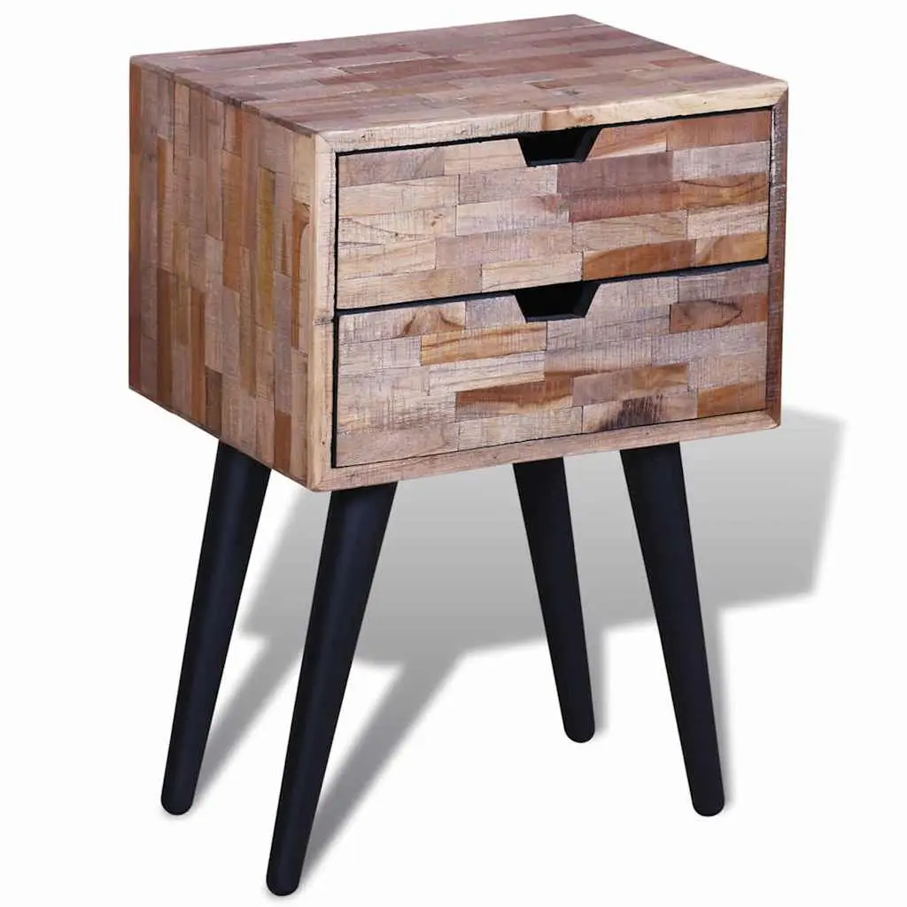Brown Vintage Bedside Table with 2 Drawers