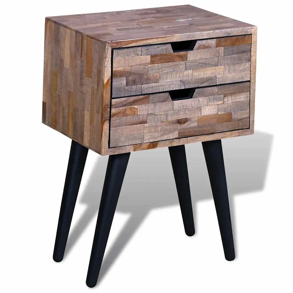 Brown Vintage Bedside Table with 2 Drawers