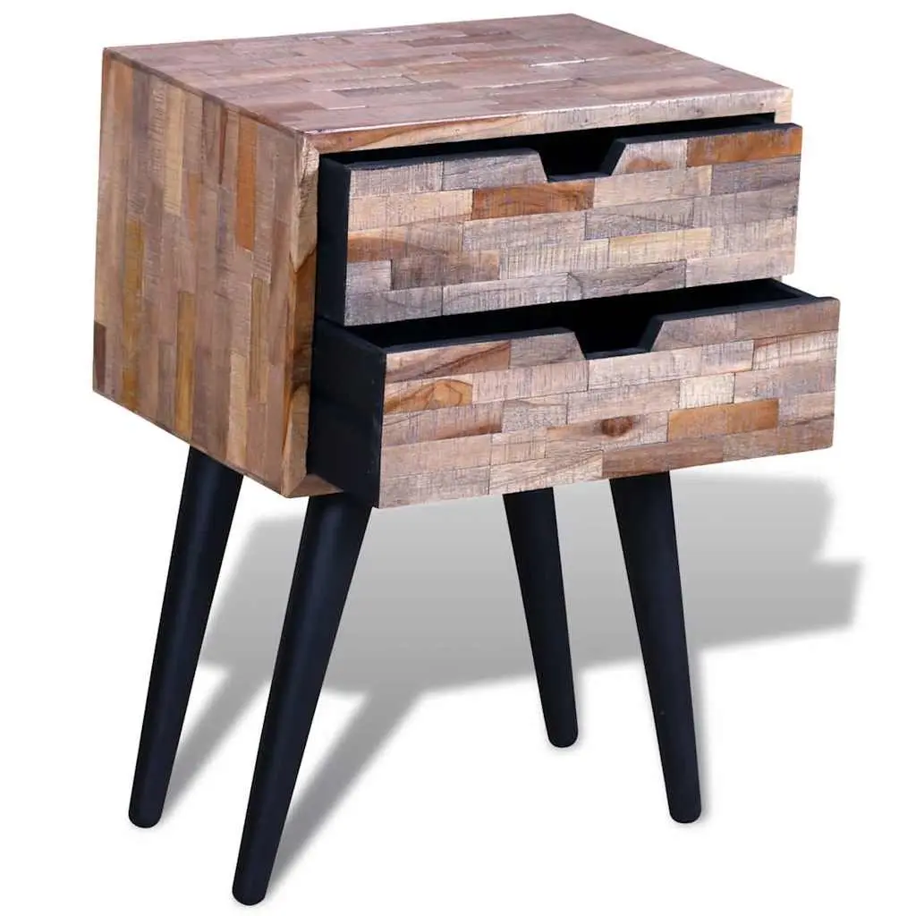 Brown Vintage Bedside Table with 2 Drawers