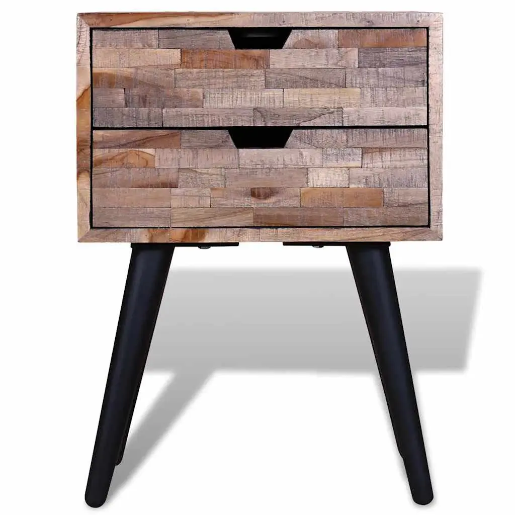 Brown Vintage Bedside Table with 2 Drawers