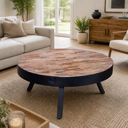 Unique Round Coffee Table with Reclaimed Wood Construction