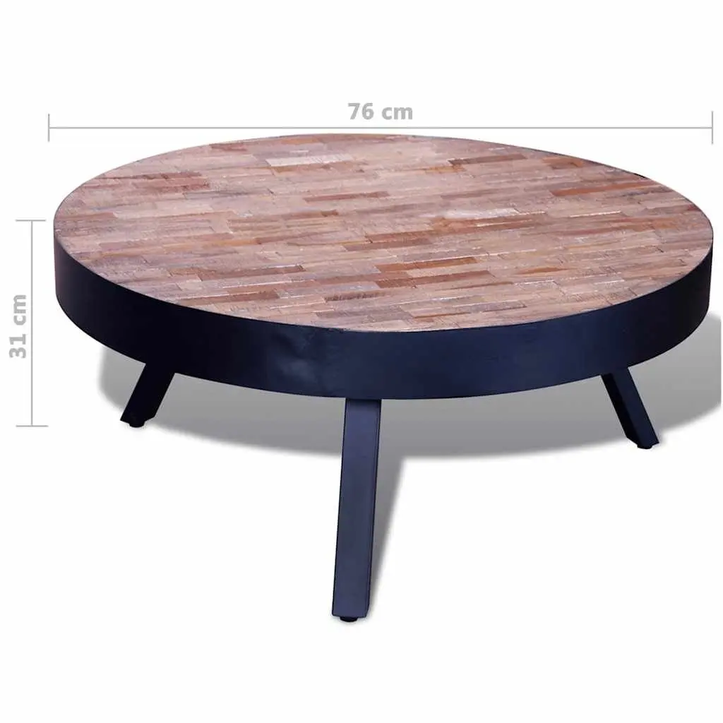 Round Reclaimed Wood Coffee Table Black Accent Living Room Furniture