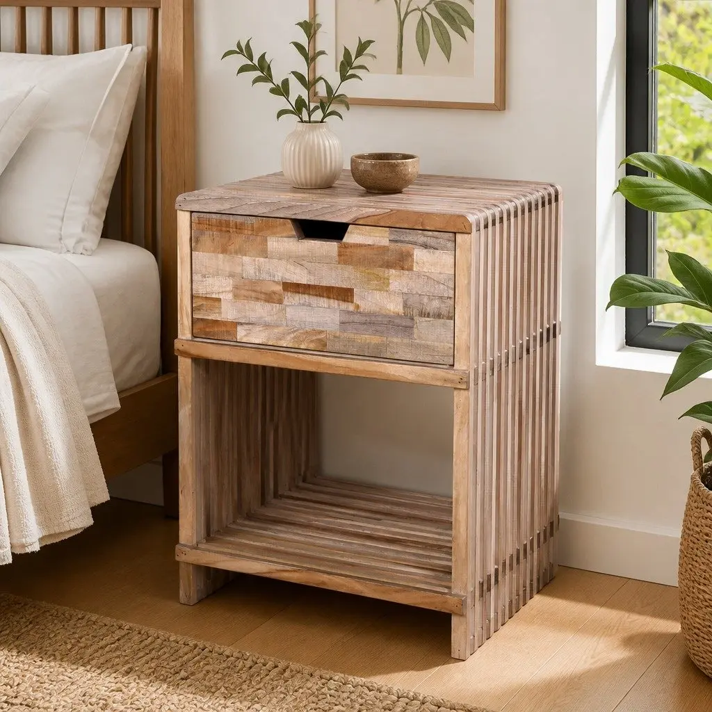 Brown Wooden Nightstand with Storage Drawer