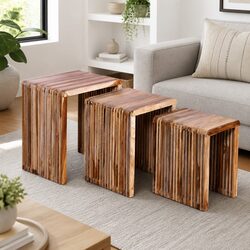 Set of 3 Vintage Reclaimed Wood Nesting Tables