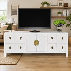 Elegant White Wooden Sideboard with Asian Design