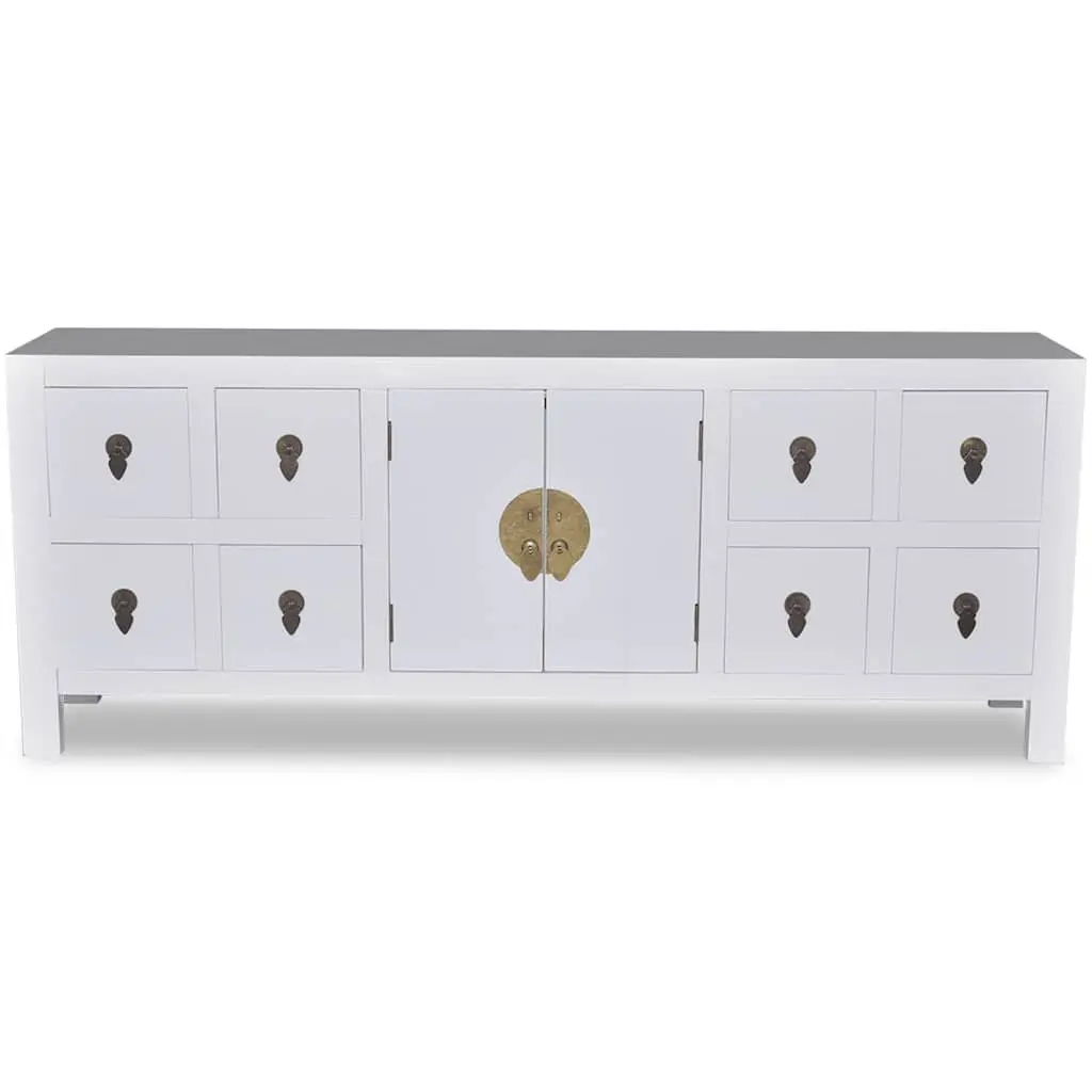Wooden Sideboard White Asian Style Storage Cabinet with 8 Drawers 2 Doors