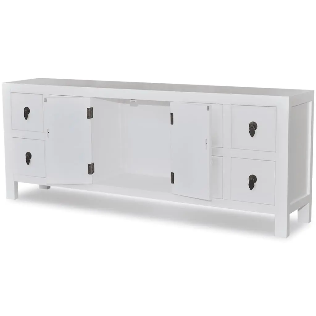 Wooden Sideboard White Asian Style Storage Cabinet with 8 Drawers 2 Doors