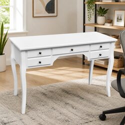 Antique-Style Wooden French Desk with 5 Drawers