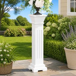 Sturdy White Square Pillar Plant Stand for Indoor & Outdoor