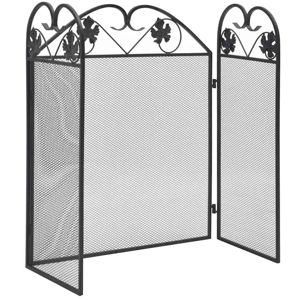 3-Panel Black Fireplace Screen with Safety Barrier