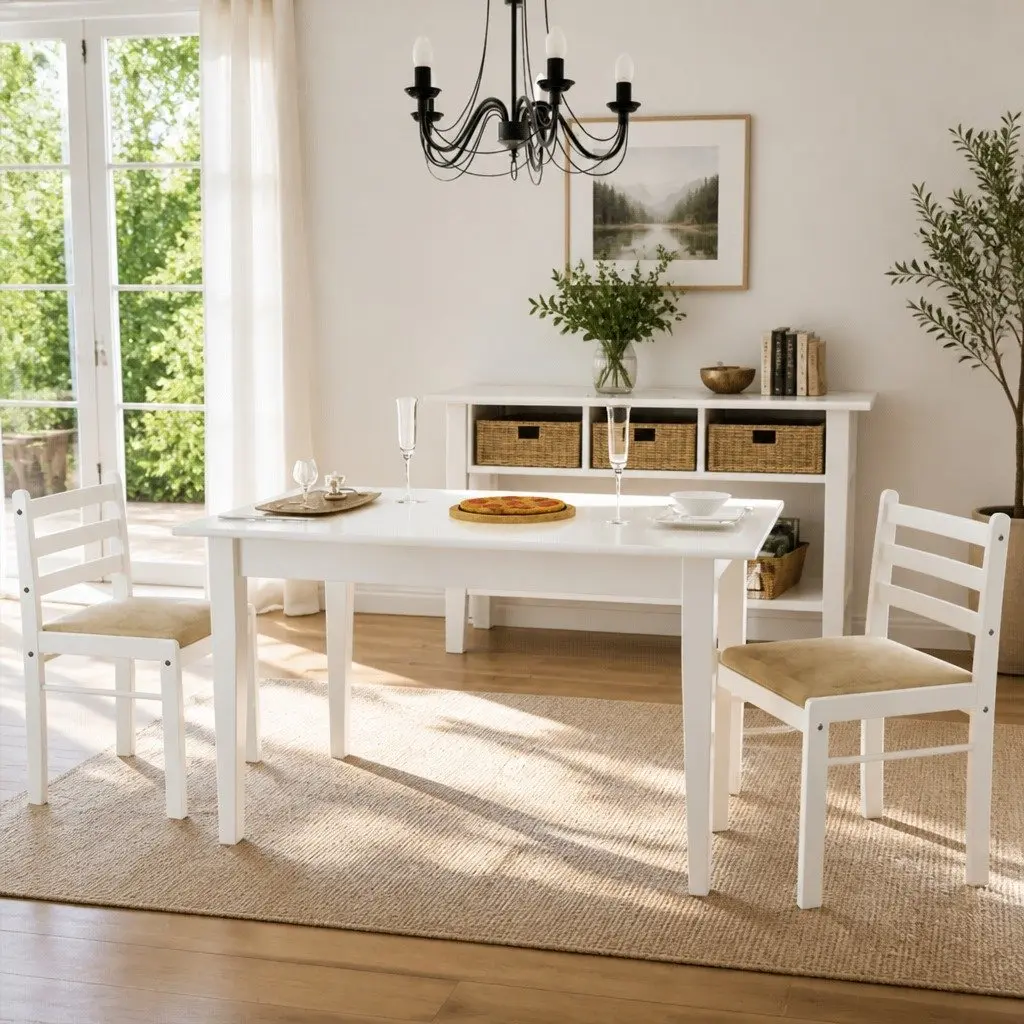 Set of 2 White Solid Rubber Wood Dining Chairs