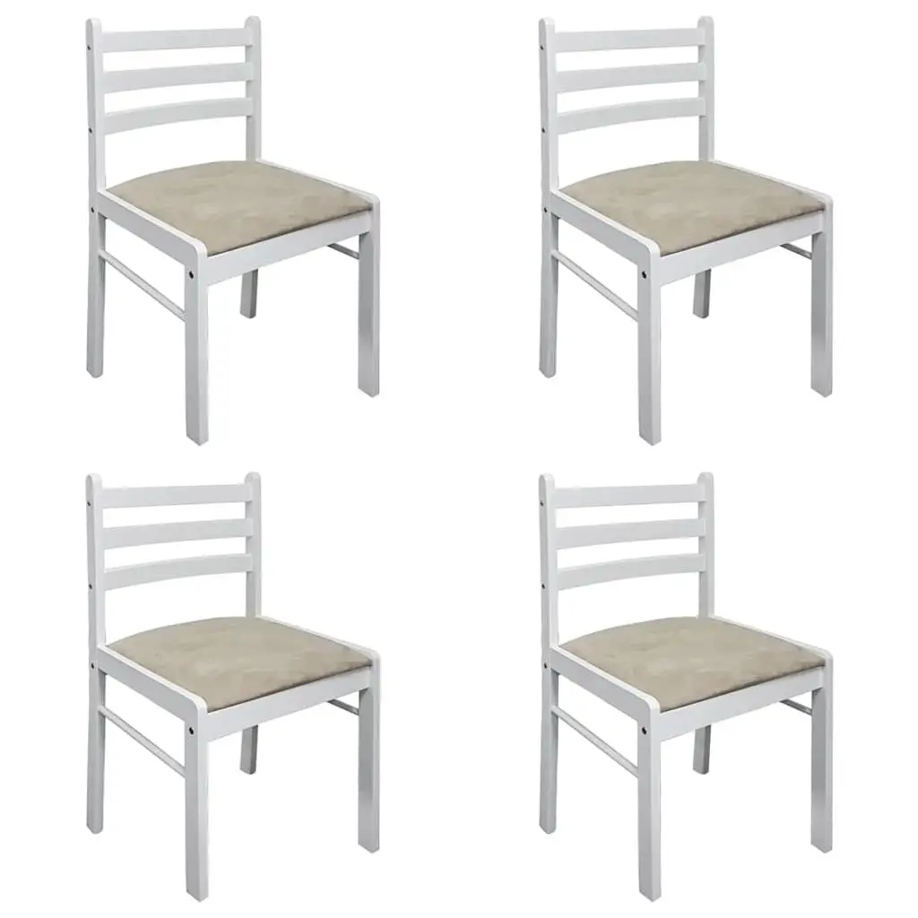 Dining Chairs Rubberwood Padded Seat Square Backrest White Set of 4
