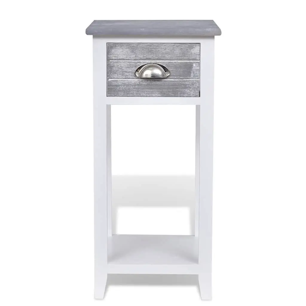 Grey White Bedside Table with Drawer and Shelf