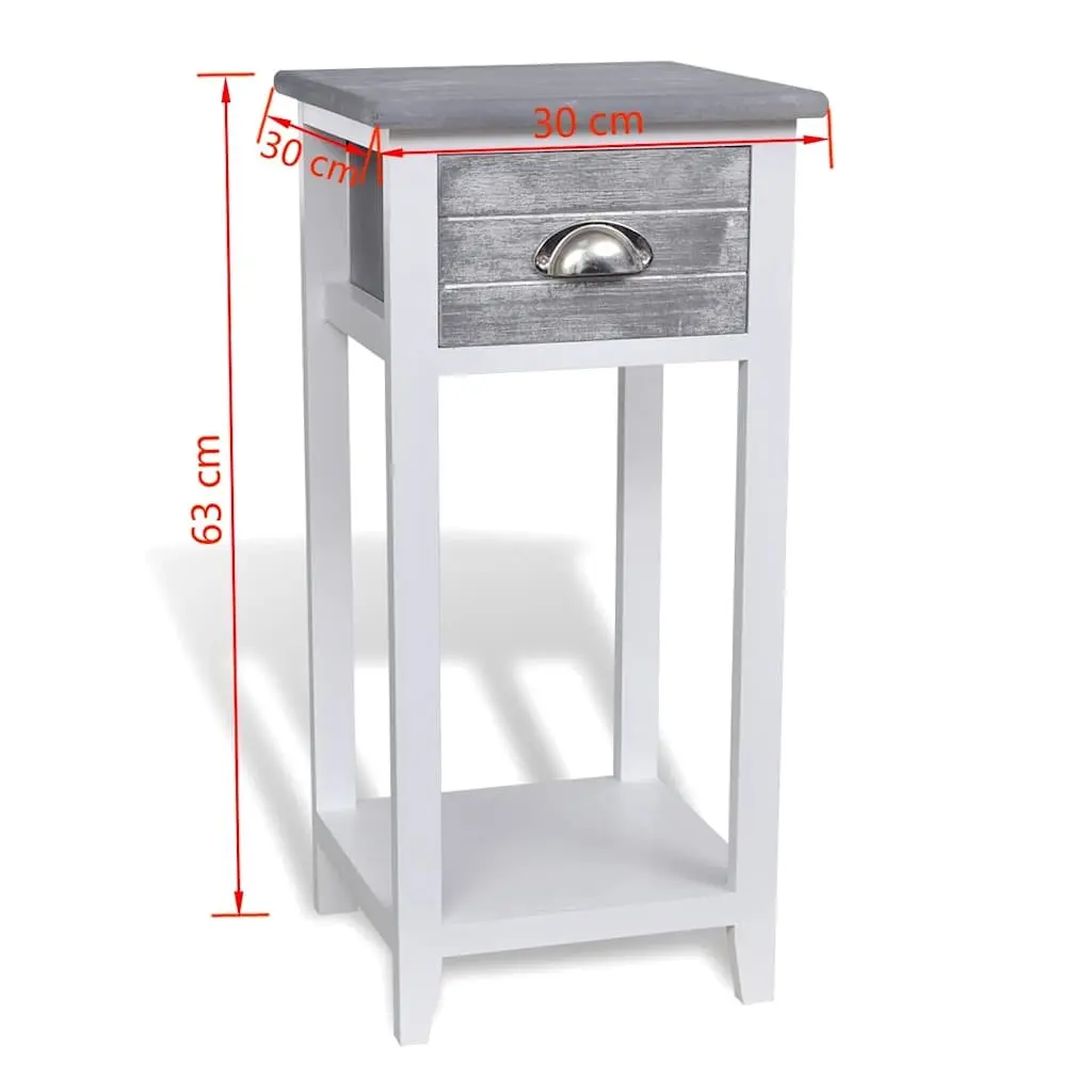 Grey White Bedside Table with Drawer and Shelf