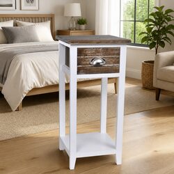Elegant Brown and White Bedside Table with Drawer