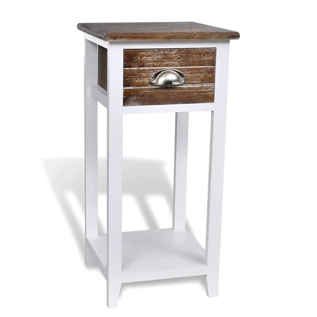 Brown and White Bedside Table with Drawer