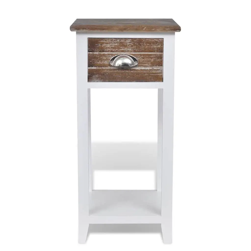 Brown and White Bedside Table with Drawer