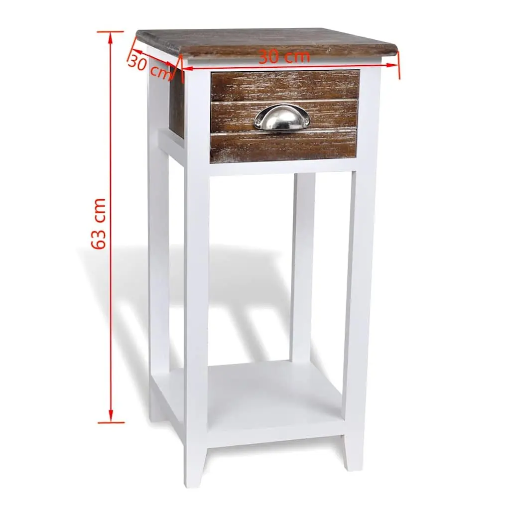 Brown and White Bedside Table with Drawer