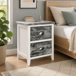 Bedside Table Set 2 pcs with Drawers Grey White Nightstand Cabinet Storage