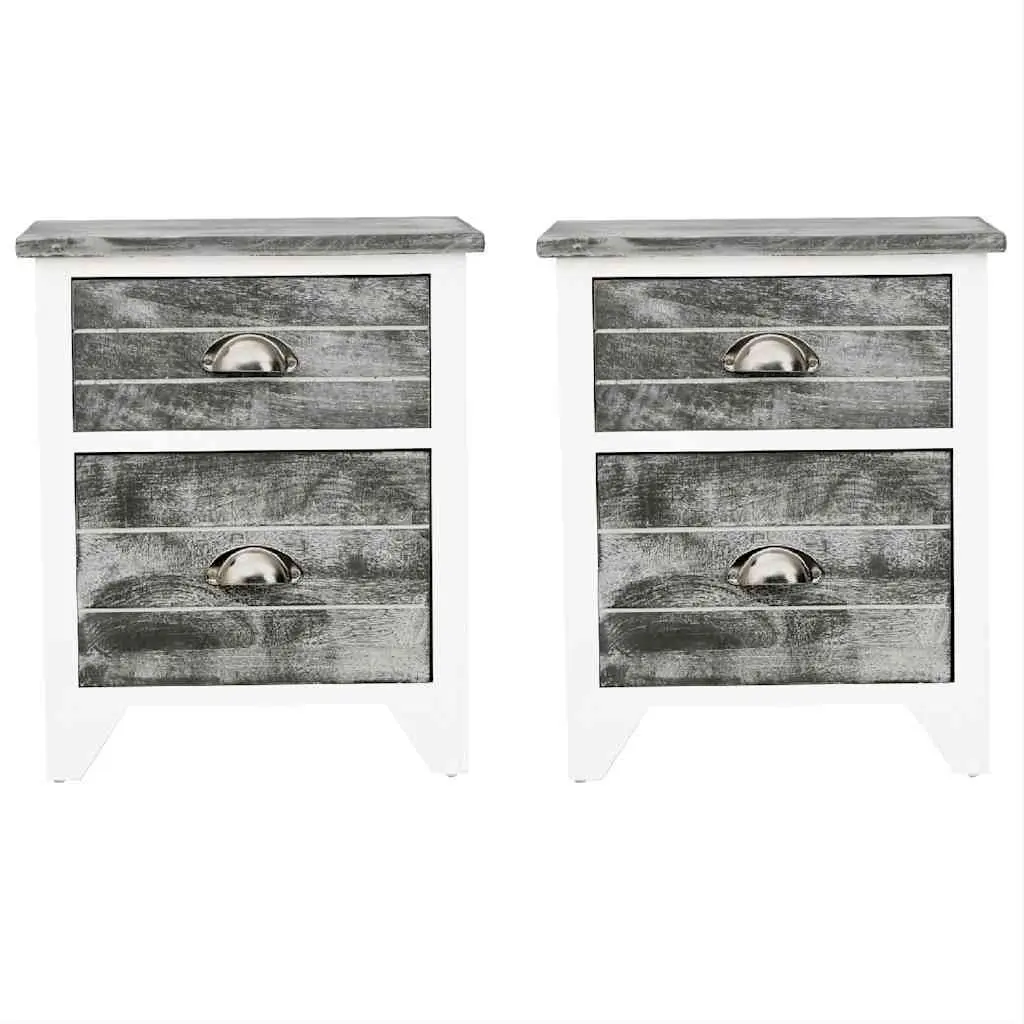Grey and White Bedside Table Set with Drawers
