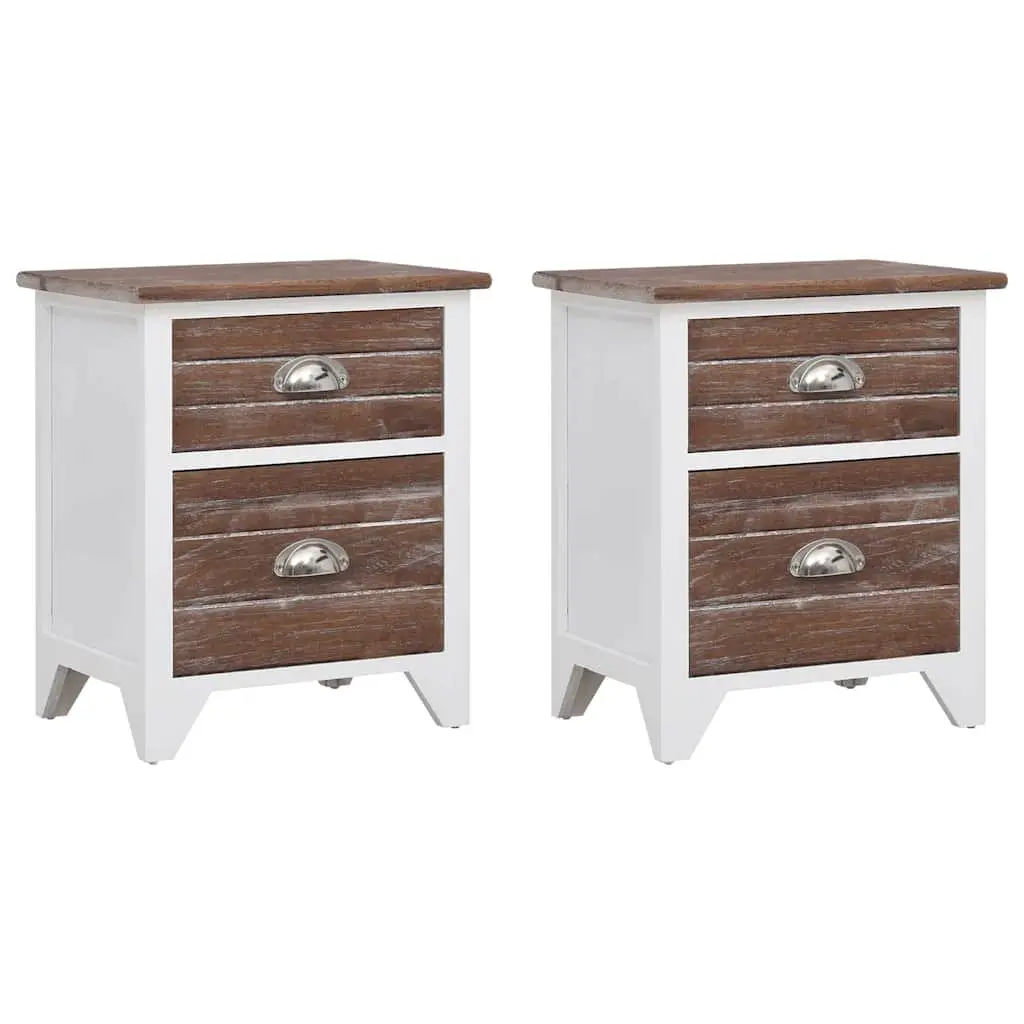 Brown and White Nightstand Cabinets with 2 Drawers