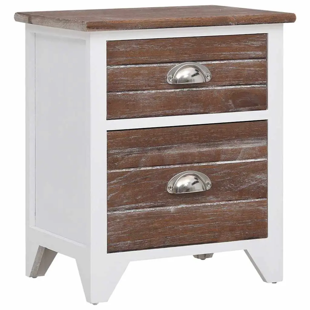 Brown and White Nightstand Cabinets with 2 Drawers