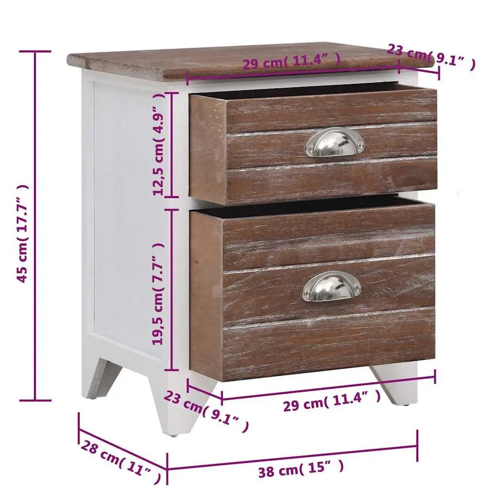 Brown and White Nightstand Cabinets with 2 Drawers