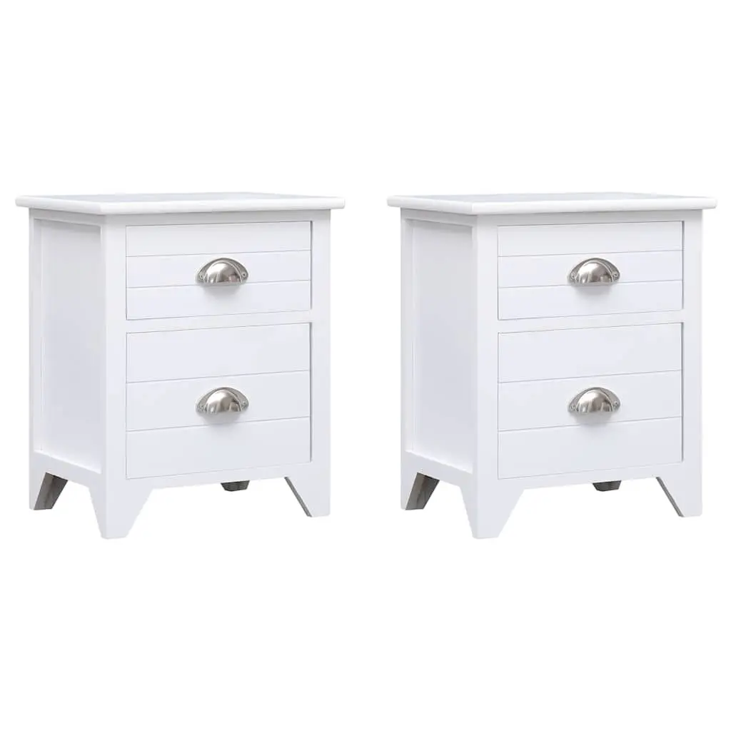Bedside Tables Plywood and Paulownia Wood White Set of 2 Nightstands with Drawers Storage