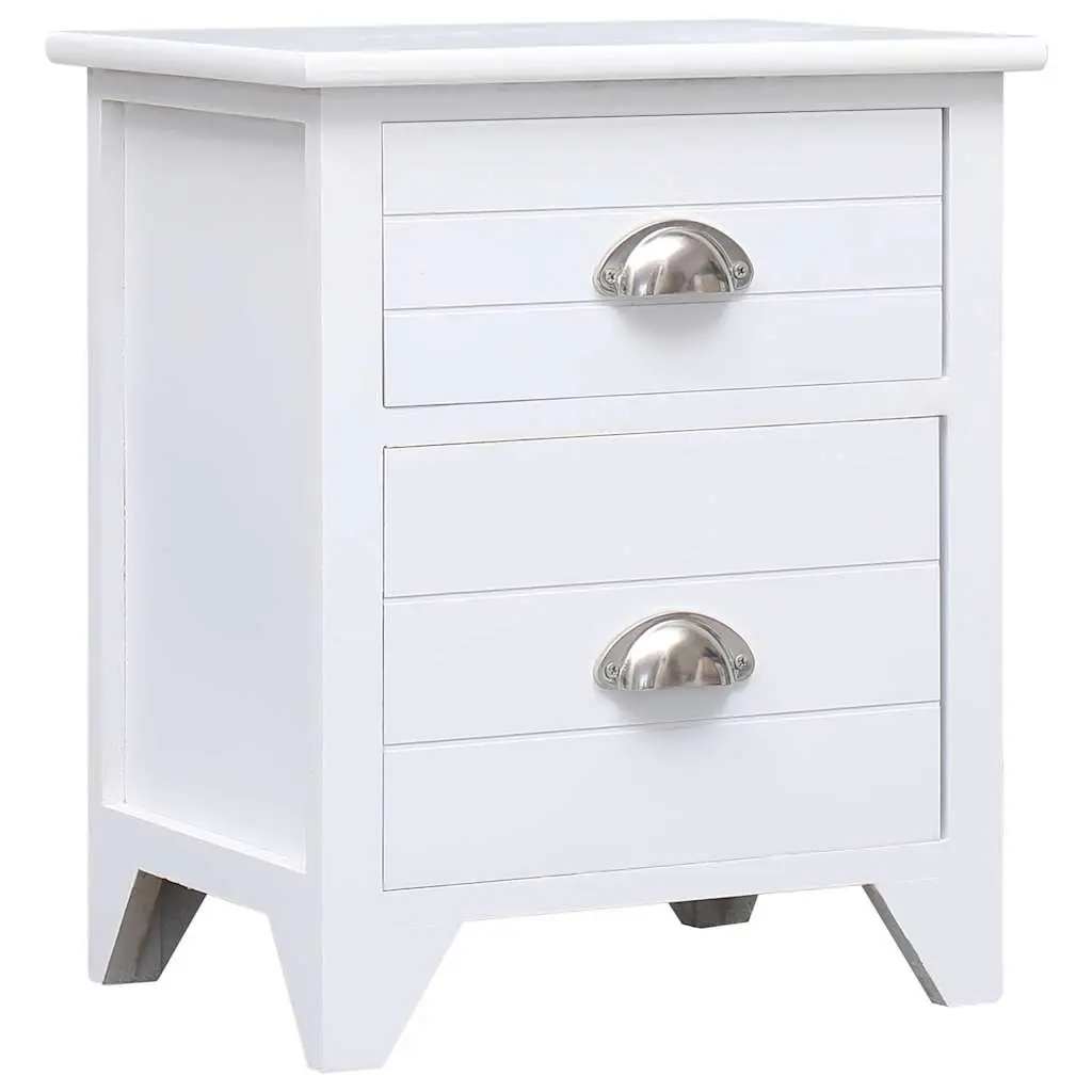 Bedside Tables Plywood and Paulownia Wood White Set of 2 Nightstands with Drawers Storage