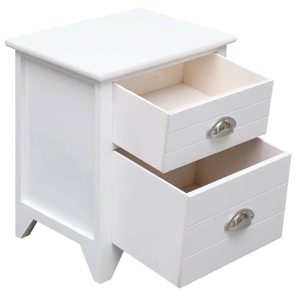 Bedside Tables Plywood and Paulownia Wood White Set of 2 Nightstands with Drawers Storage