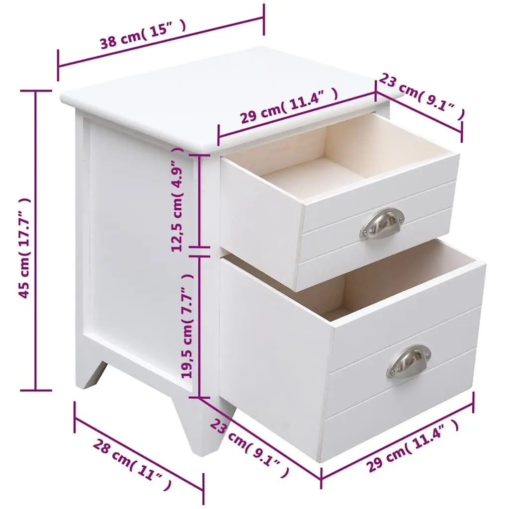 Bedside Tables Plywood and Paulownia Wood White Set of 2 Nightstands with Drawers Storage