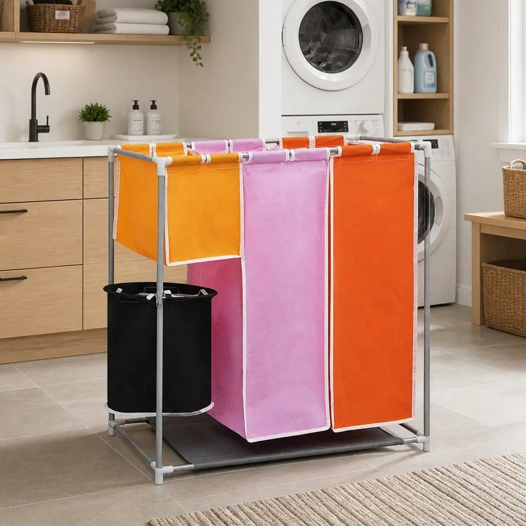 3-Section Laundry Sorter Hamper with Organiser