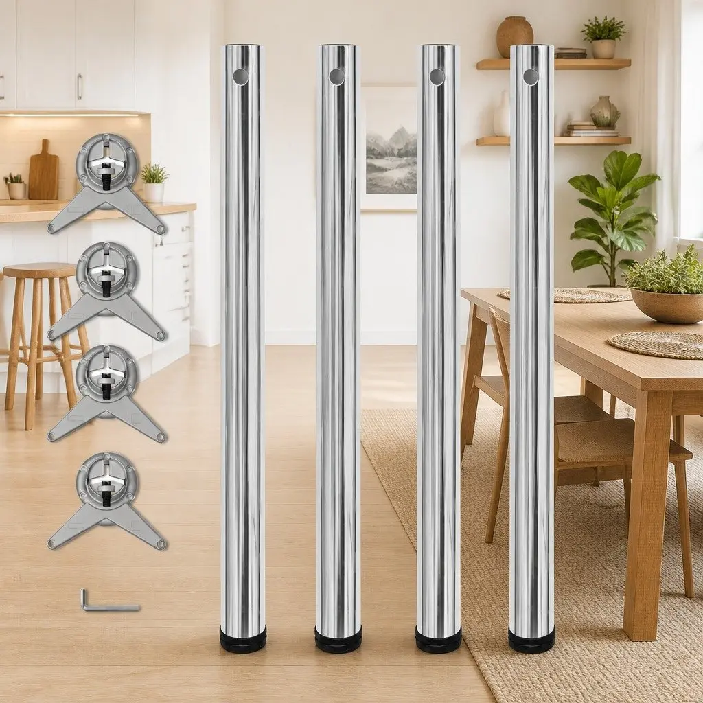 Adjustable Table Legs Set of 4 Silver Chrome