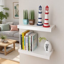 Floating Wall Shelves Set of 2 in White MDF