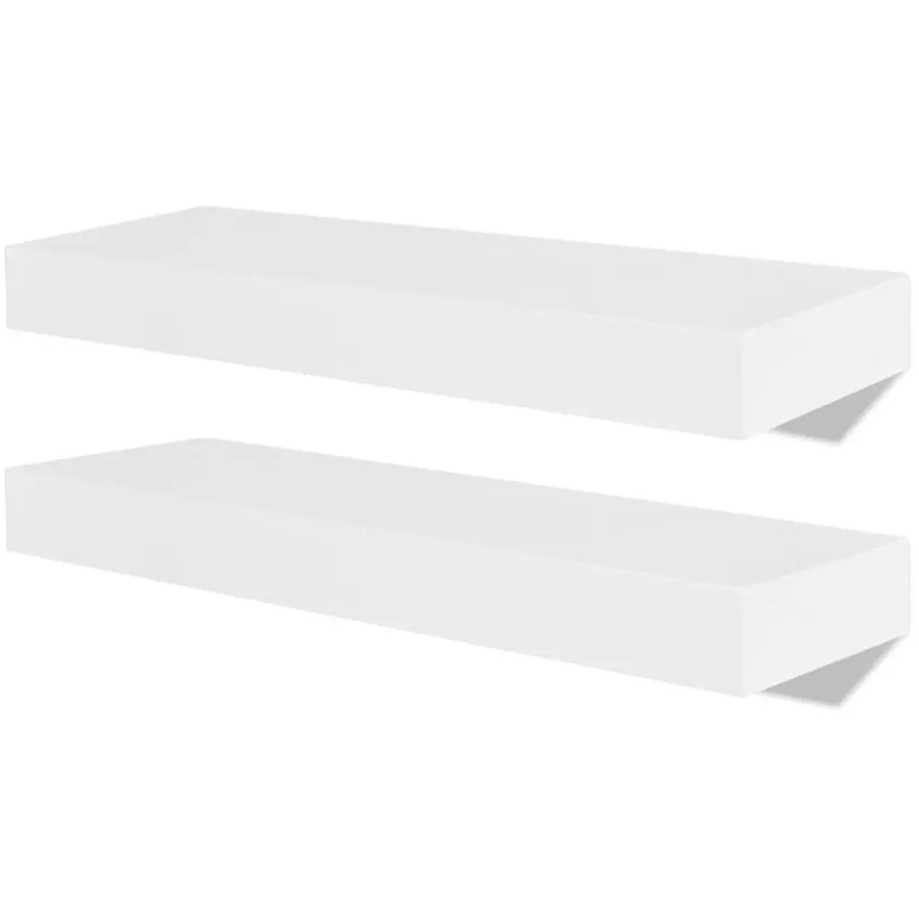 Floating Wall Shelves MDF White Set of 2