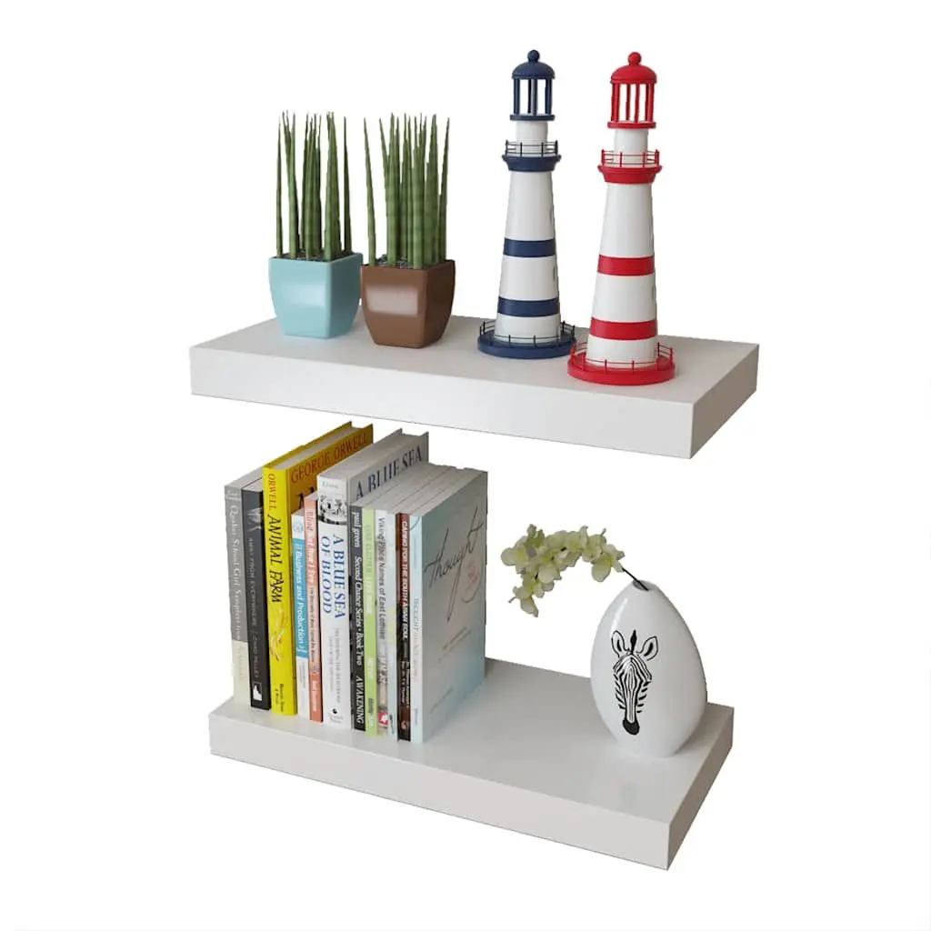 Floating Wall Shelves MDF White Set of 2