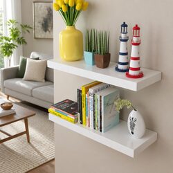 Set of 2 White Floating Wall Display Shelves