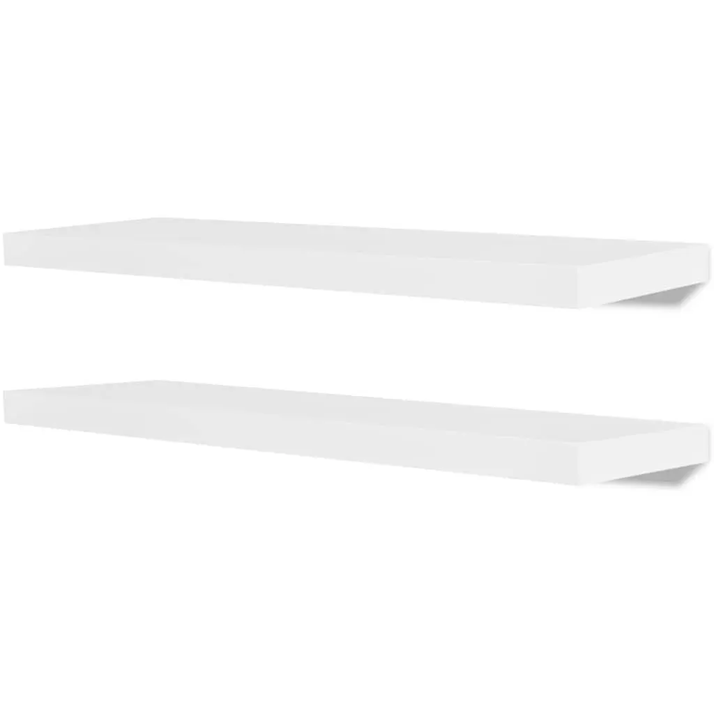 Set of 2 Floating White MDF Wall Display Shelves