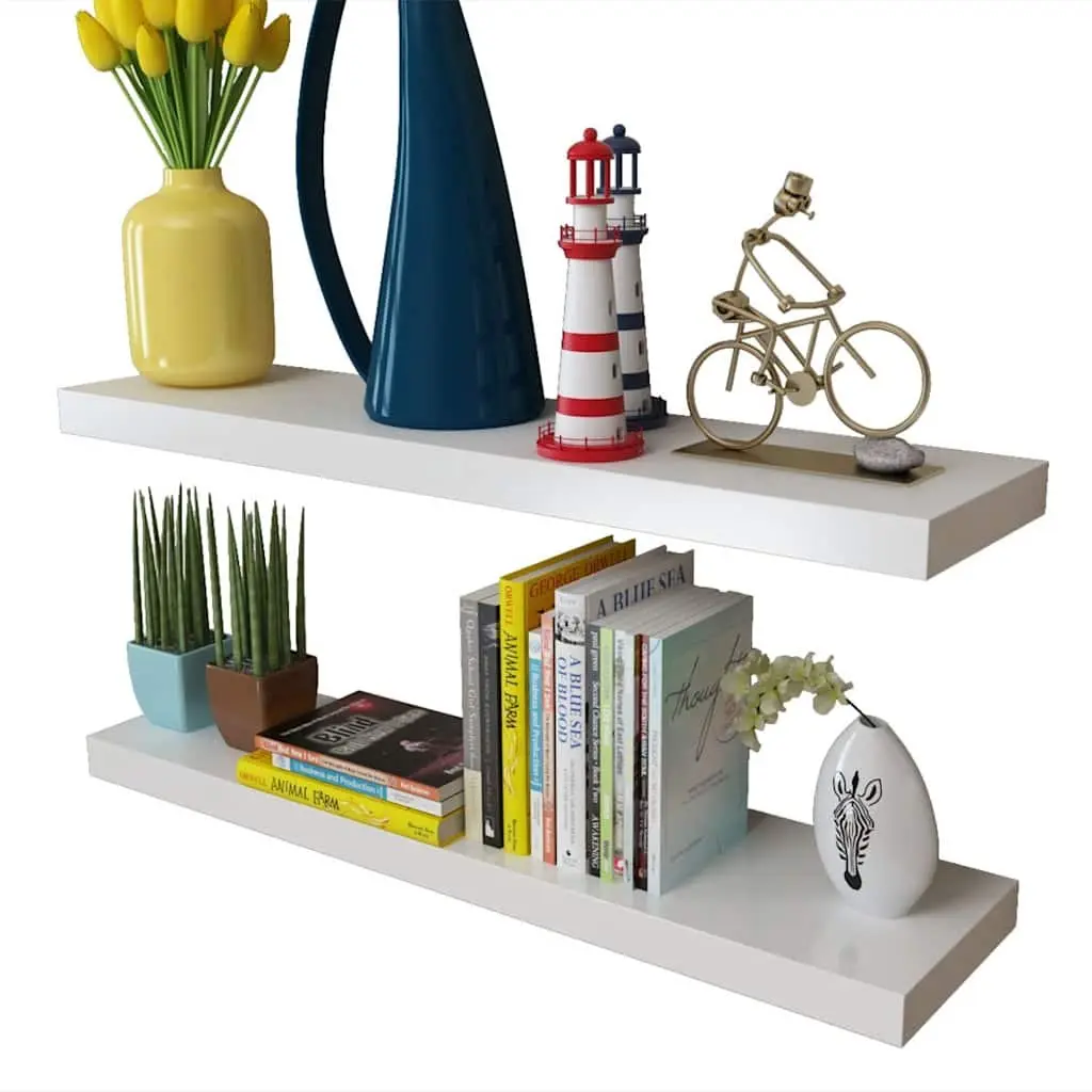 Set of 2 Floating White MDF Wall Display Shelves