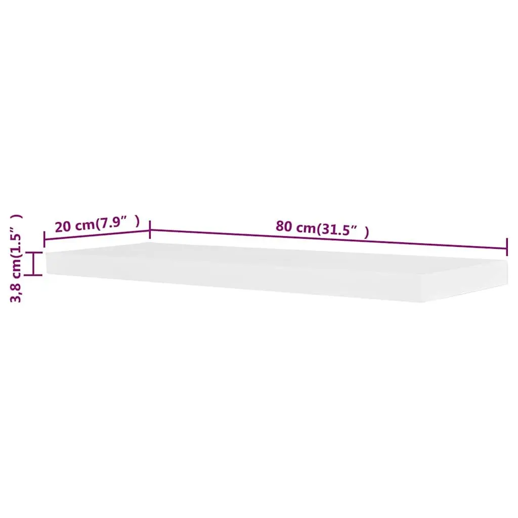 Set of 2 Floating White MDF Wall Display Shelves