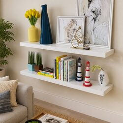 Durable White MDF Floating Display Shelves - Set of 2