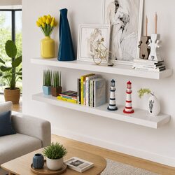 White MDF Floating Wall Display Shelves Book DVD Storage Hanging Shelf Set