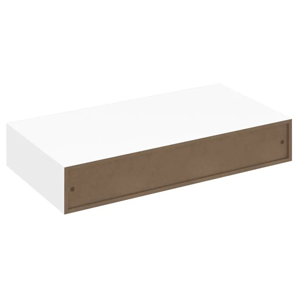 White Floating Wall Shelf with Drawer for Storage