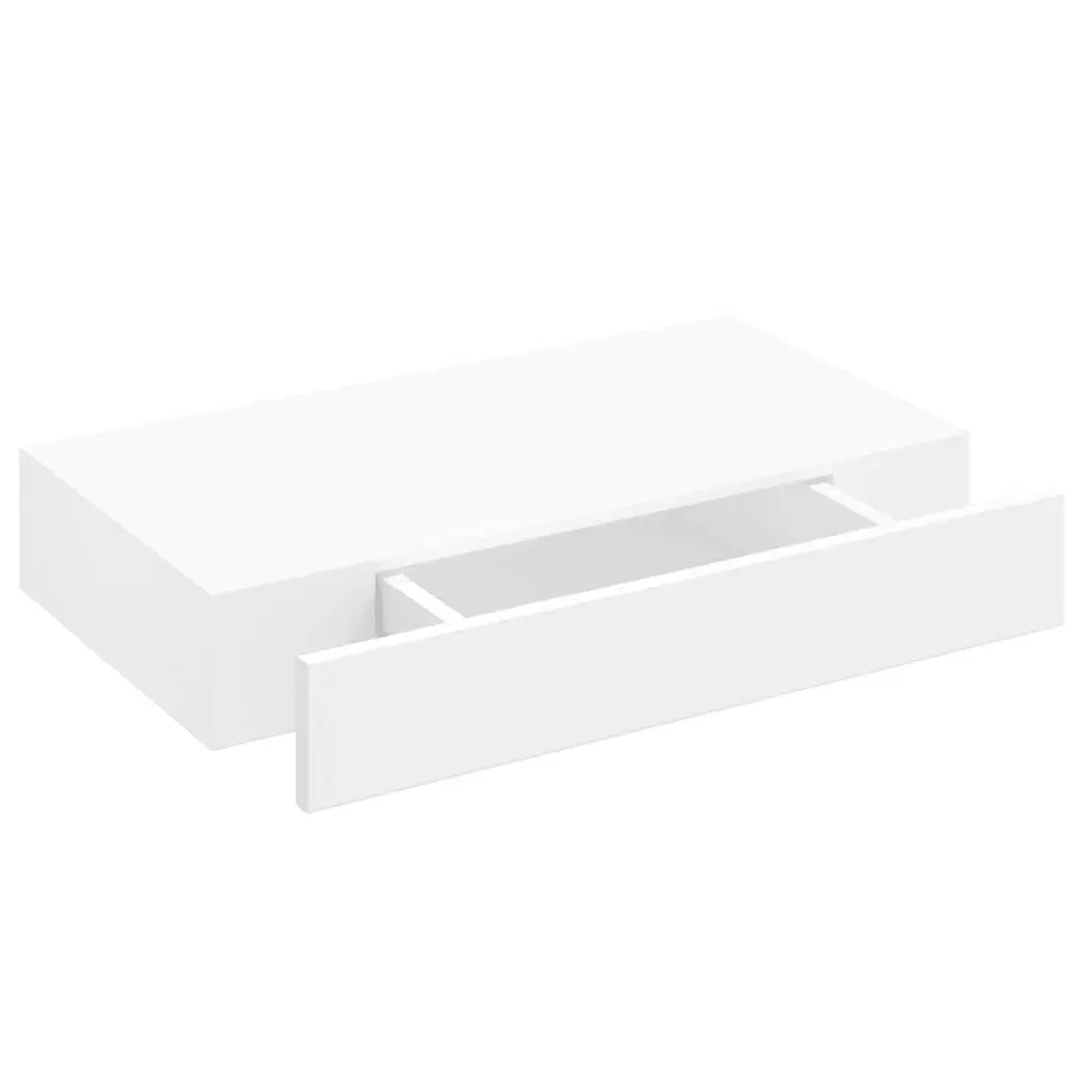 White Floating Wall Shelf with Drawer for Storage
