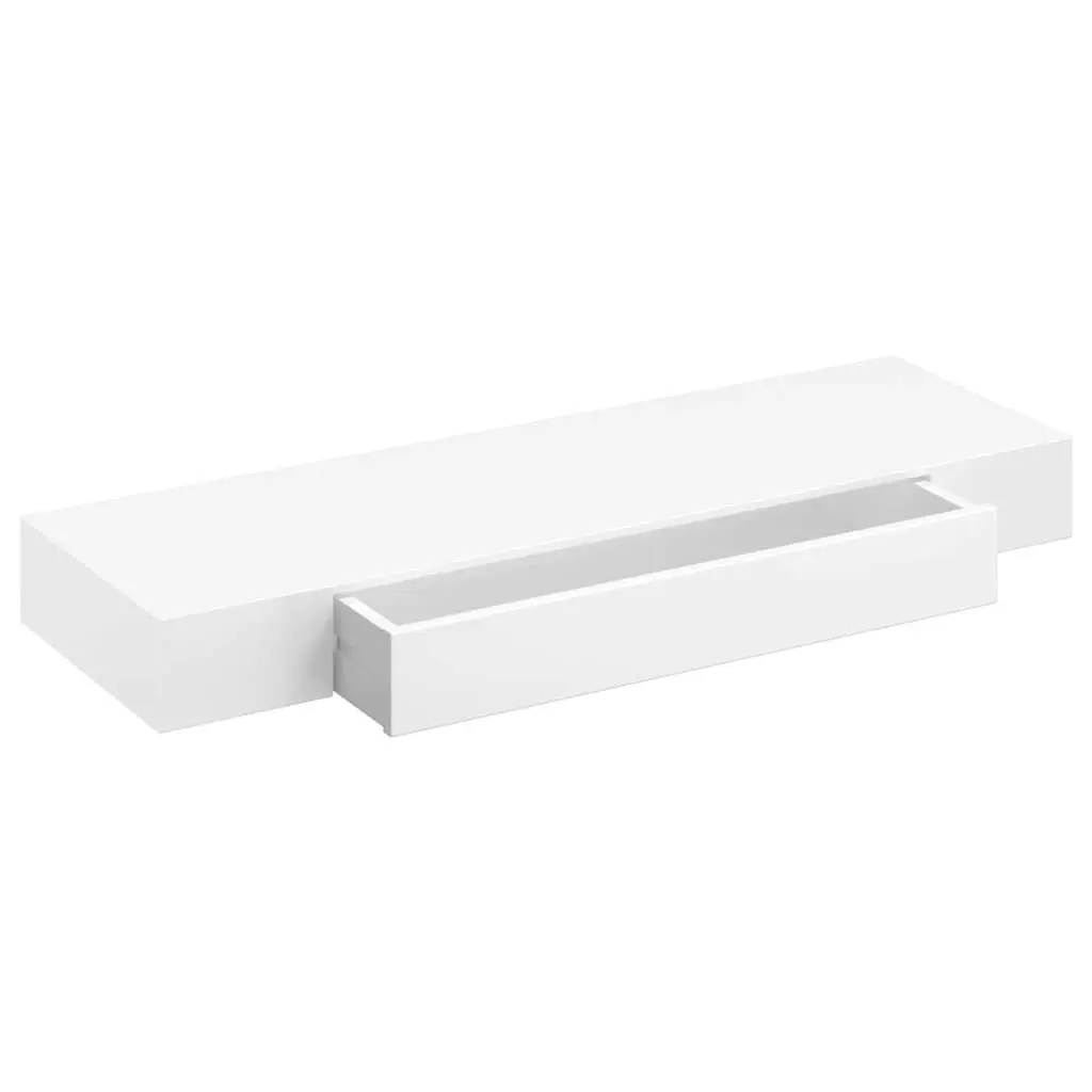 White Wall Shelf with Integrated Drawer for Storage