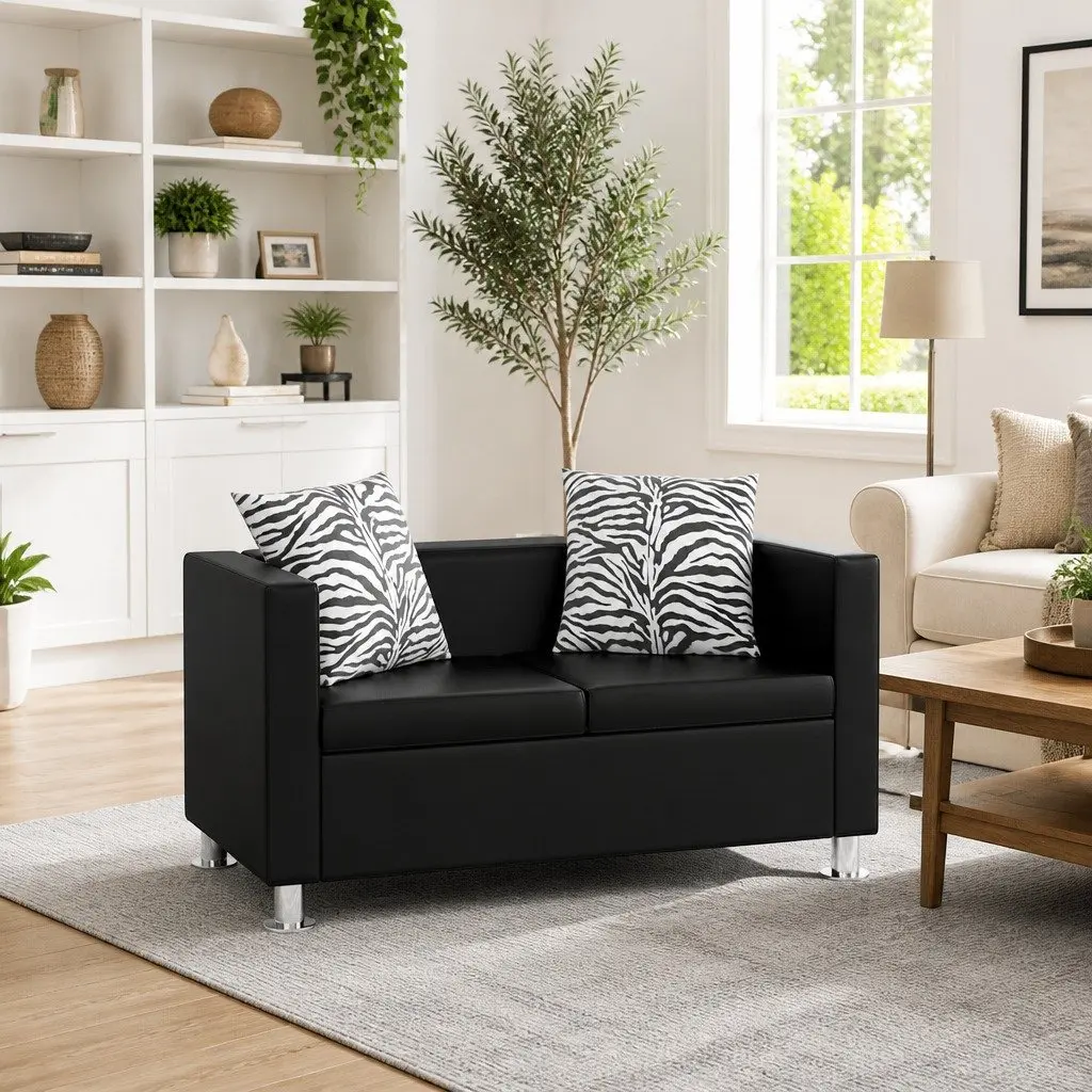 Black Artificial Leather 2-Seater Sofa